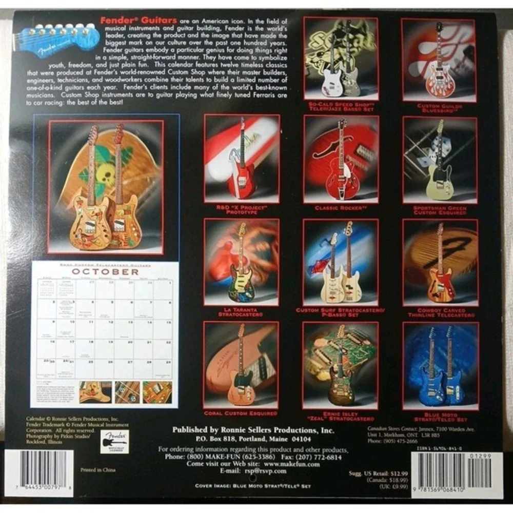 Vintage‎ 2005 Fender Guitar Custom Shop Calendar 16 Months Euc 2033